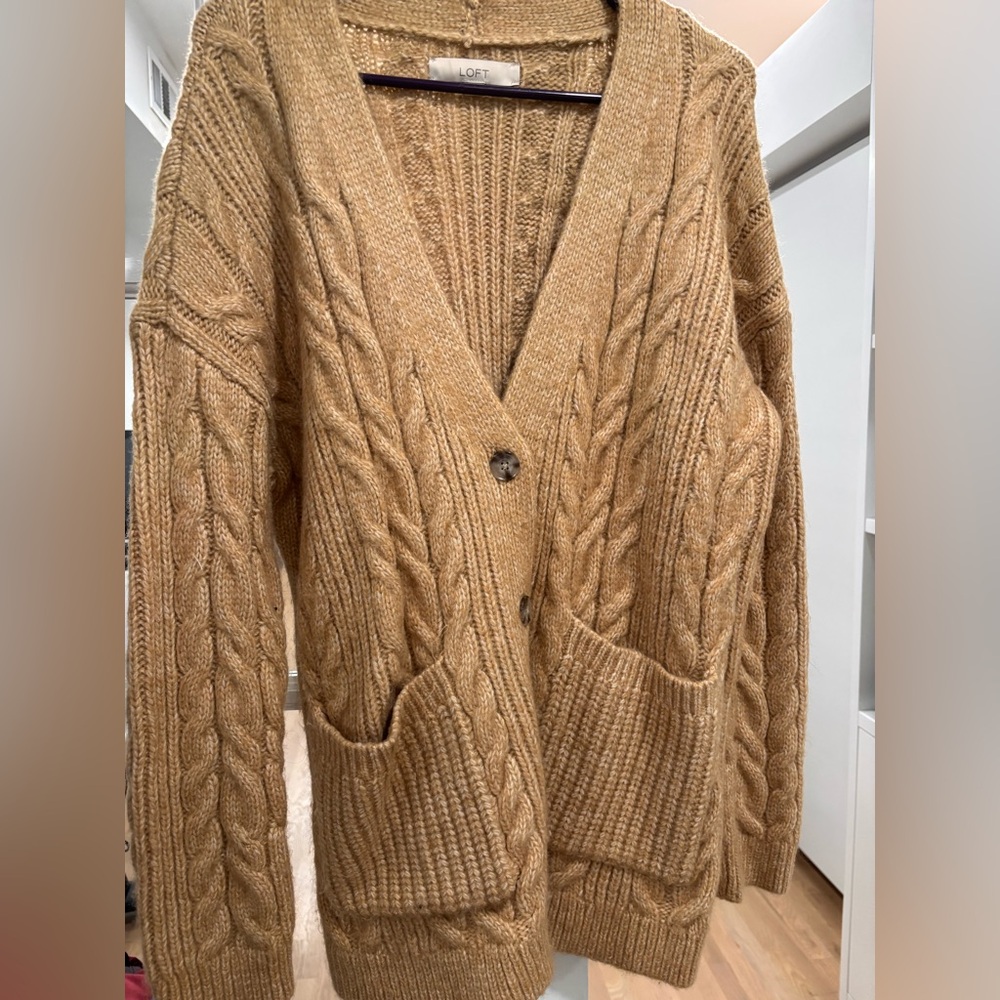 LOFT Tan Cable Knit Cardigan